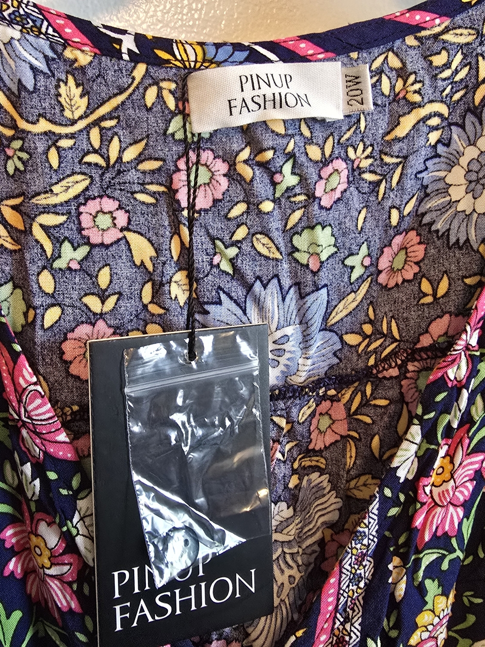Black Floral Maxi Dress with Blue and Pink Print - Picture 3 of 3